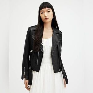 AllSaints Balfern Belted Hem Leather Biker Jacket